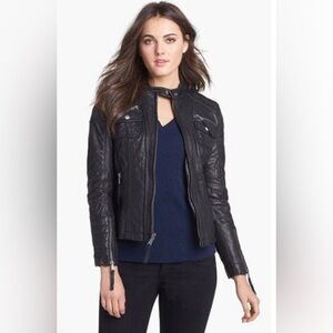 MICHAEL - Michael Kors Genuine leather Moto Jacket. Black. Zip pockets. Size: XS